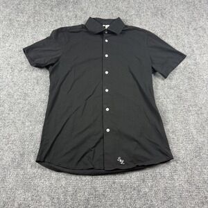 State & Liberty Shirt Mens Medium Black Solid Stretch Short Sleeve Button Up
